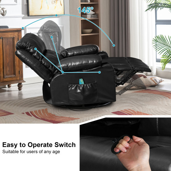 Latitude Run® Leonie Faux leather Swivel Recliner Chair with Heated and Massage Wayfair